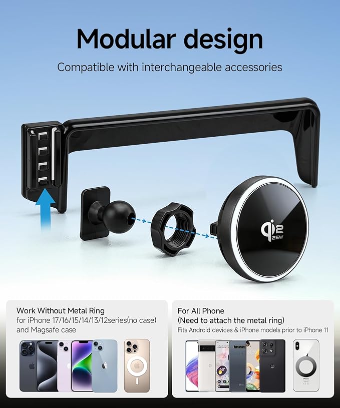 Qi2.2 Max 25W Fast Wireless Car Charger Phone Holder for 2025-2026 Toyota Camry LE/SE 8-Inch Screen, Magnetic Phone Mount Compatible with MagSafe