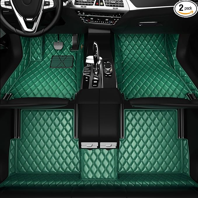 All-Weather car Floor MATS-Suitable for 99% of car Models,Leather car mat, offering Personalized Embroidery and Multiple Color Options,Provide Protection for car Rug (Green)