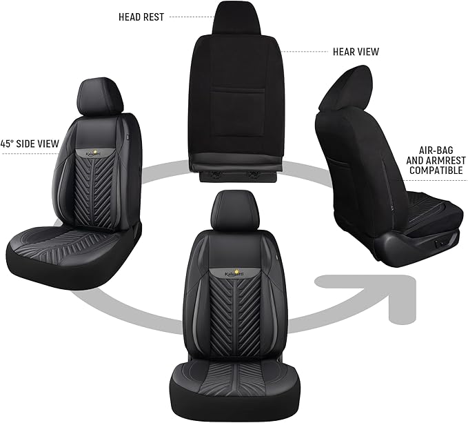 PU Leather Car Seat Covers Full Set – Waterproof seat Cover for Cars，3D Foam Support Automotive seat Covers ，Airbag Compatible, Universal Fit for Cars SUVs Trucks Sedans（Black/Grey）