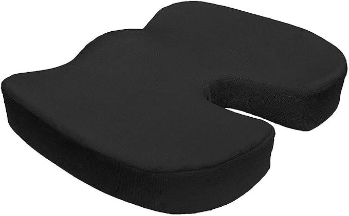 Bookishbunny 2pc High Resilience Memory Foam Seat Chair Waist Lumbar Back Support Cushion Pillow Car Office Home (Black)