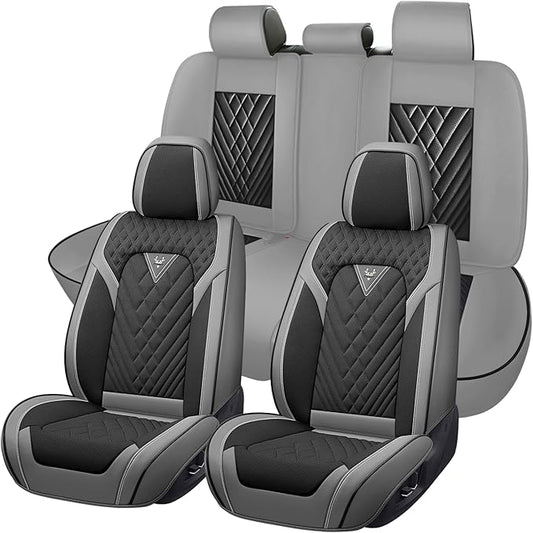 Truck Seat Covers for Ford F250 2011-2026, Waterproof Premium Leather Full Coverage Car Seat Covers, Muscle Sport Style Auto Interior Seat Cover Sets (Full Set/Gray Black)