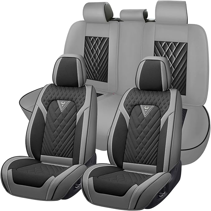 Truck Seat Covers for Ford F350 2011-2026, Waterproof Premium Leather Full Coverage Car Seat Cover, Muscle Sport Style Auto Interior Seat Cover Sets (Full Set/Gray Black)