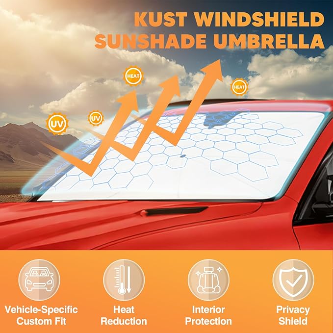 KUST Custom Fit Windshield Sun Shade Umbrella for Toyota Highlander 2014-2019 | Foldable Sunshade with Bendable Handle | Blocks Heat & UV Scratch Resistant Keep Cool Sunshield