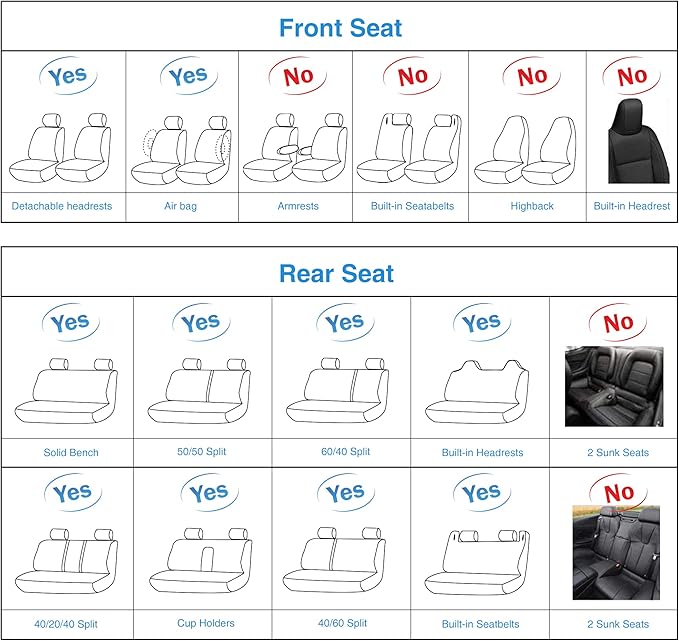 AOOG Fuzzy Car Seat Covers, Heated Bench Back Cushion Protector for Cars SUV Trucks(Full Set,Black)