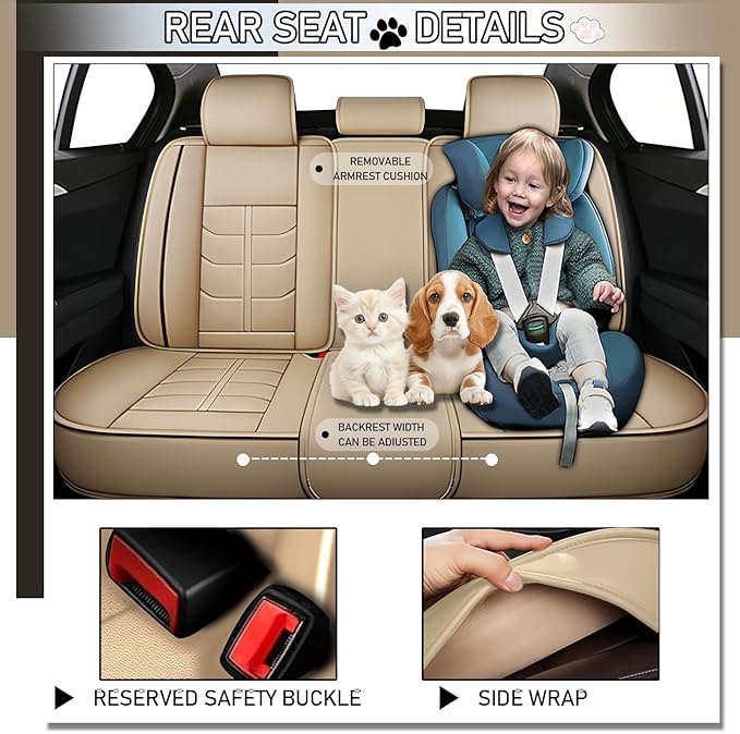 Leather Car Seat Covers Fit for Toyota Prius c 2012-2019, 5 Seater Car Seat Cover, Premium Waterproof, Scratch Resistant Car Interior Accessories (Full Set Beige)
