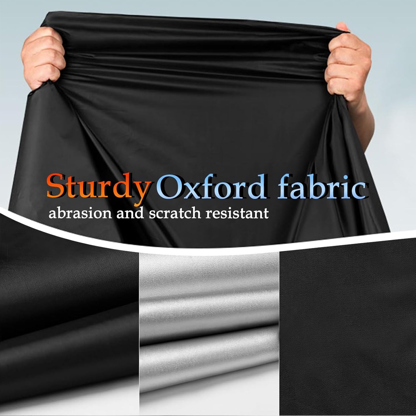 Motorcycle Cover, 210D Oxford Cloth, with Reflective Stripes, Waterproof Outdoor Protection, All-Weather Universal car Cover, with Lock Holes and Storage Bag. (All Black, 116")