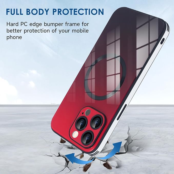 Guppy Compatible with iPhone 14 Pro with MagSafe Case, Magnetic Gradient Case with MagSafe Charging, Gradient Glass Back Cover with Lens Film-Red