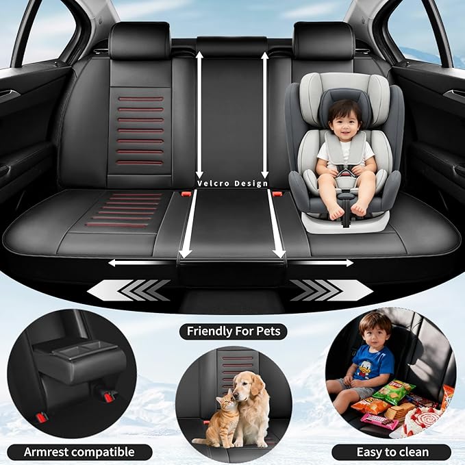 Fit Tucson Premium Leather Car Seat Covers Compatible with Hyundai Tucson 2010-2024 2026, Breathable, Wear Resistant, Airbag Compatible, All-Weather & Full Coverage, 2 Front Seat Red Line Black