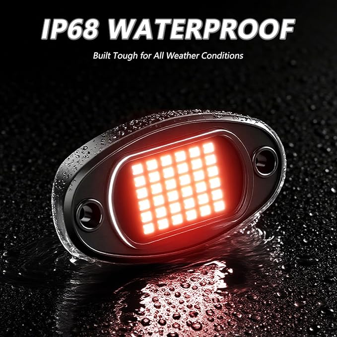 GSRECY Rock Lights Ultra Bright LED Neon Underglow Lights Waterproof for Trucks Pickup SUV UTV ATV RZR Car Boats Motorcycle (Red, 16 Pods+ 33ft Wire Harness)