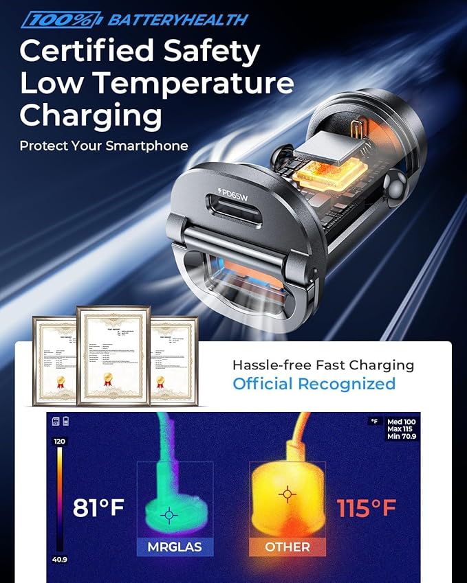 【Upgraded】 125W Car Charger USB C Super Fast Charging, [PD65W & QC60W][All Metal] MRGLAS Cigarette Lighter Car Charger, RV Car Electronics Accessories for iPhone 17 Pro Max iPad Samsung S25 Pixel 10
