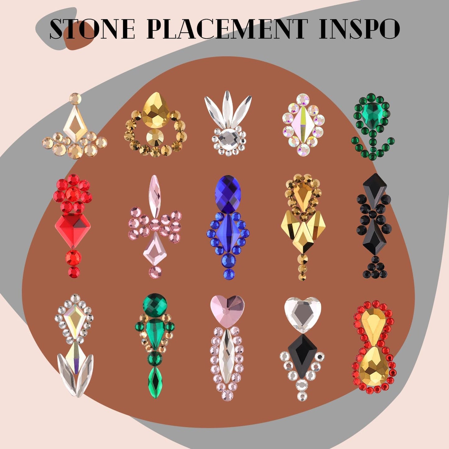2680Pcs Mineral Gold Glass Nail Rhinestones 120Pcs Multi Shapes Flatback Nail Gems + 2560Pcs 1.5-4mm Round Crystal, Manicure Nail Charms Diamond Gemstones for Acrylic Nails Decoration