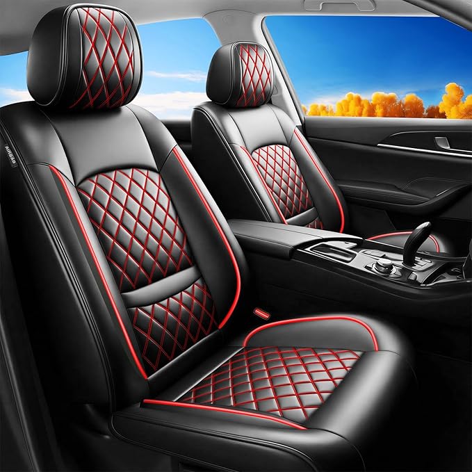 Fit for Sonata Car Seat Covers Compatible with Hyundai Sonata 2004-2026-Waterproof Breathable Leather Automotive Seat Cushions Protector, Airbag Compatible, Full Set 5 Seats(Redline)