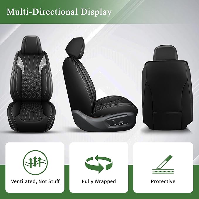 Bling Diamond Embroidered Seat Covers Fit for Mazda 6 2010-2021, Full Set 5 Seats, Sparkle Rhinestone Breathable Perforated Faux Leather Car Seat Covers for Women (Black)