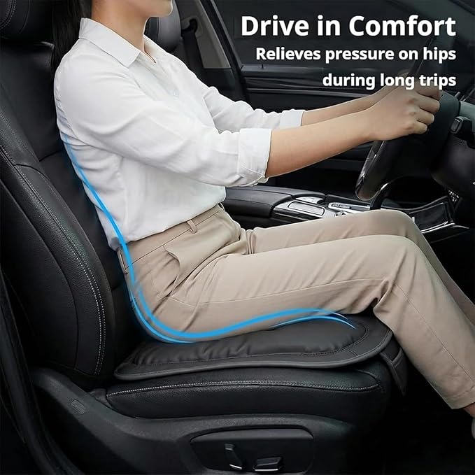 Skin-Friendly & Dirt-Repellent Leather Seat Cushions, 2026 Car Seat Cushion for Driving, 1.57" Thick Comfort Seat Protector, Universal Non-Slip Memory Foam Pad for Car (Brown, Front Seat Cushion)