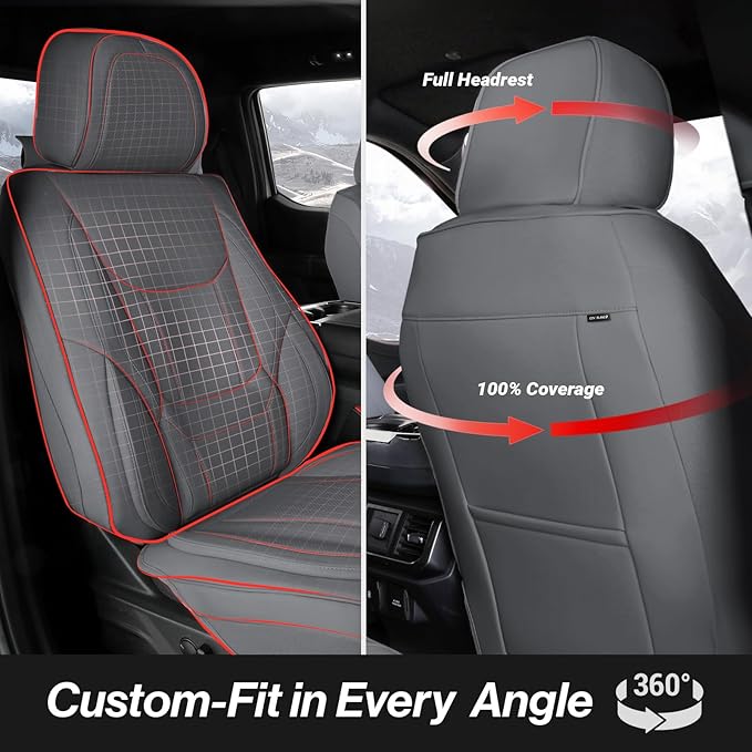 Coverland Custom Fit Car Seat Covers for SUV Compatible with [MDX, Santa Fe Hybrid, Commander, LX 570] Premium Water Resistant Leather Non-Slip Interior Protector [Front Dark Gray - Size Chart A22]