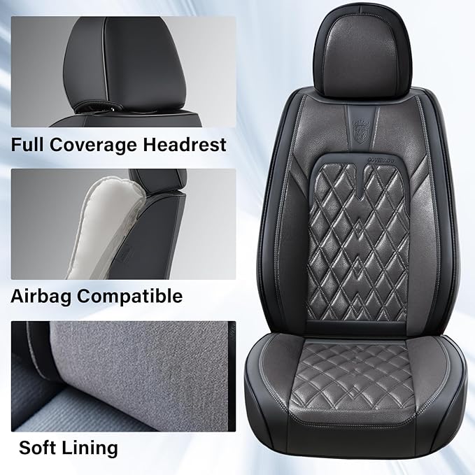 Coverado Car Seat Covers Full Set, 5 Seats Covers for Cars, Car Seat Covers Front Seats Back Seat Covers, Car Seat Protector Luxury Leathaire Waterproof Seat Cushions Universal Fit Most Cars Black