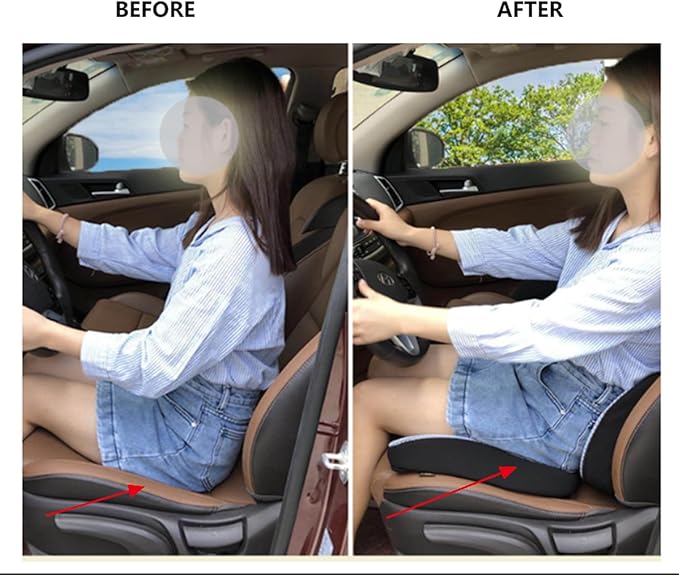 Heightening Wedge Car Seat Cushion Pad for Driving with Comfort Memory Foam, Curved Design Closely Adheres to the Lumbar Spine and Buttocks, Relieving Fatigue Broader Vision (Waist Cushion,Light grey)