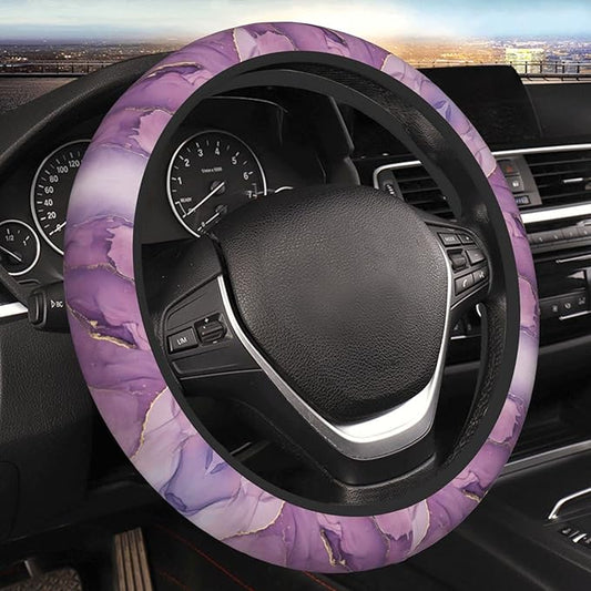 Purple Marble Steering Wheel Cover Women Men Elastic Stretch Soft Car Wheel Protector Universal Breathable No-Slip Car Accessories for Truck Van SUV Auto Fit 14-15 Inches