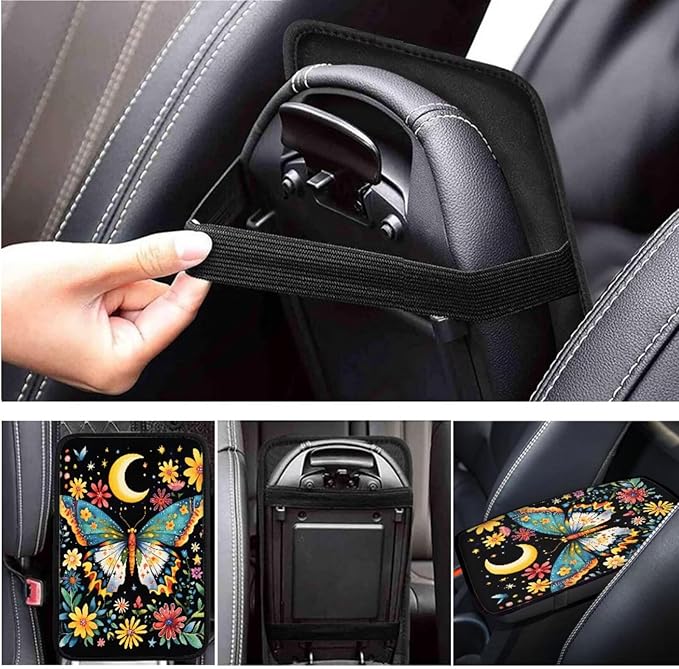 Butterfly Print Car Steering Wheel Cover 6 Pcs Flower Funny Car Interior Decor Cup Coaster Armrest Cover Fits Most Cars Trucks Vans and SUV