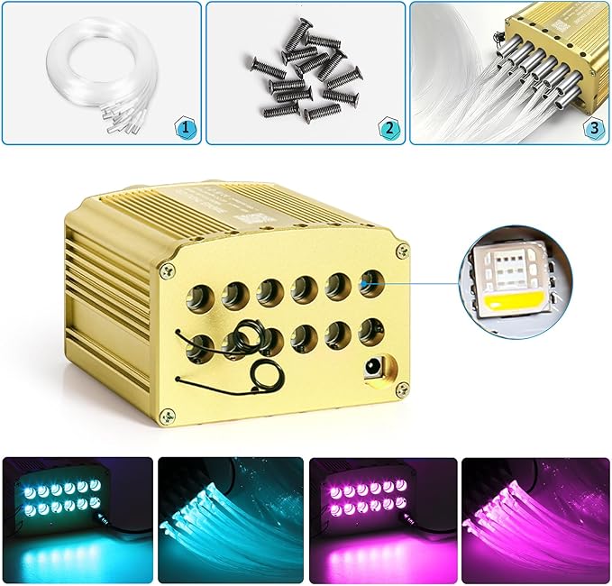 Car Starlight Headliner Kit, 4 Colors 32W Twinkle & Meteor Fiber Optic Shooting Stars Lights, 2 in 1 Light Engine 800pcs*0.03in*13.1ft+240 RGBW 4 Port Ceiling Starlights for Car Home Roof Décor