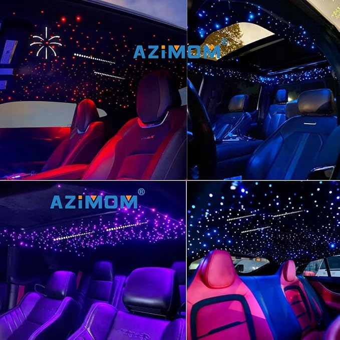 AZIMOM Mini 6W Twinkle 550pcs0.03in 9.8ft Fiber Optic Starlight Headliner+180pcs Fiber Pure White Meteor Shooting Star for Car Home, End Glow Fiber Strands Sound-Activated APP& Remote Control