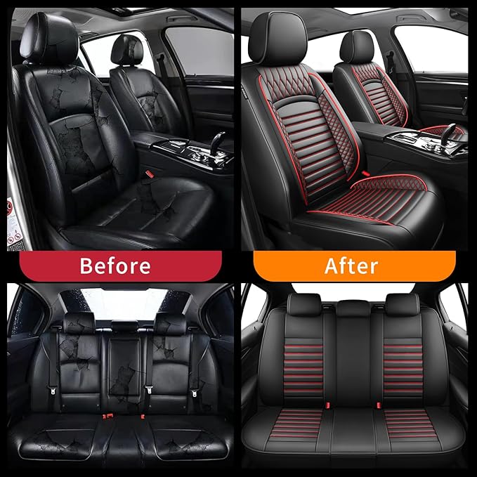 Fit Venue Car Seat Covers for Hyundai Venue 2020-2024 2025 2026 - Upgraded Premium Waterproof & Breathable Leather,Airbag Compatible, All-Weather Seat Cushion Protector (Full Set,Black+Red)