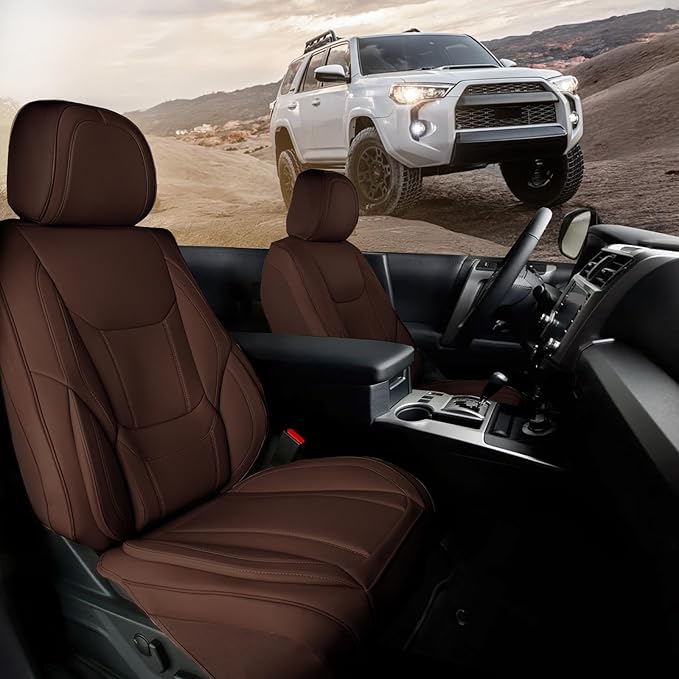 Coverland Custom Fit Car Seat Covers for SUV Compatible with [Highlander, Sequoia, Expedition, Q8, Discovery LR5] Premium Waterproof Non-Slip Interior Seat Protector [Front Dark Brown- Size Chart A19]