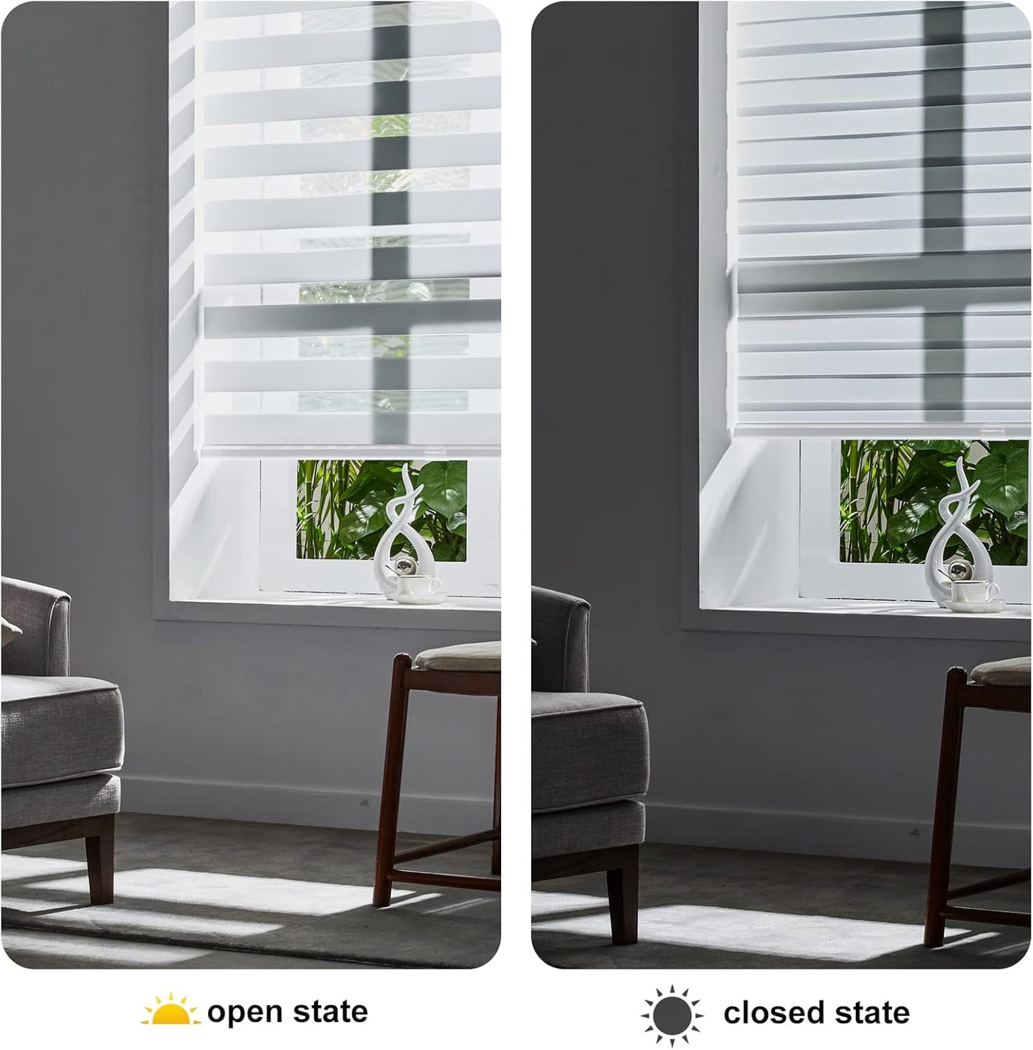 Persilux Cordless Zebra Blinds, Dual Layer Roller Shades (22" W x 72" H, White) Free-Stop for Doors, Light Control Day and Night, Light Filtering Sheer for Home