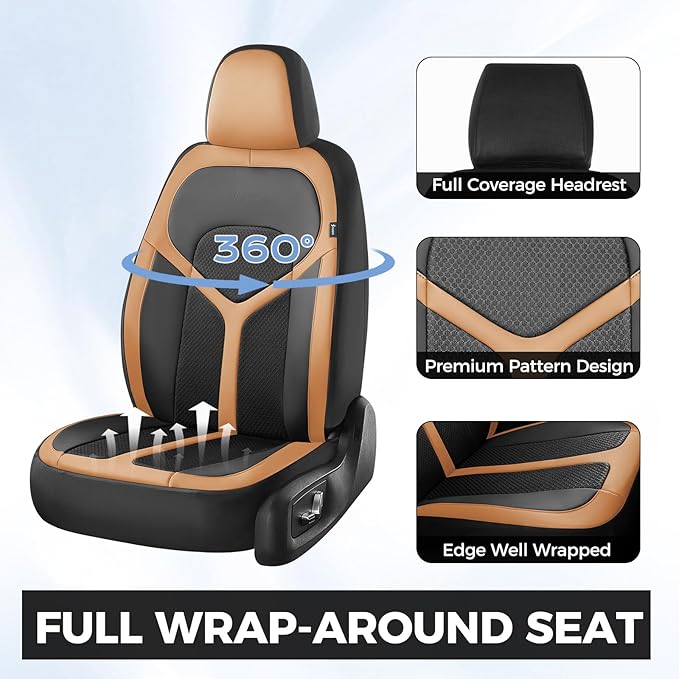 FLORICH Car Seat Covers Full Set, Universal Seat Cover 5 Seats, Automotive Seat Covers with Mesh Leather, Waterproof Car Seat Protector, Breathable Car Seat Cushion for Most Car SUV Truck, Orange
