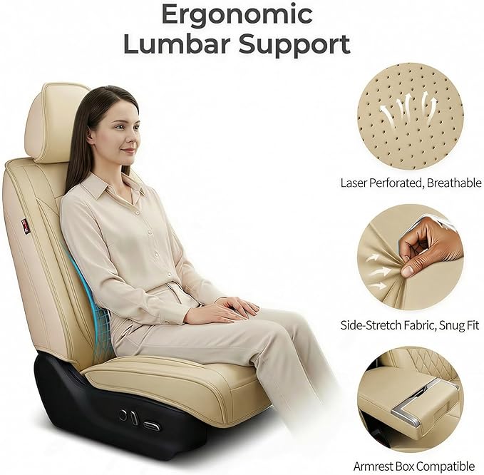 Fit Ioniq Car Seat Covers for Hyundai Ioniq 2017-2026 - Premium Leather, Waterproof, All-Weather, Airbag Compatible, Anti-Slip, Breathable, Easy Install, Seat Protectors, Full Set, Beige