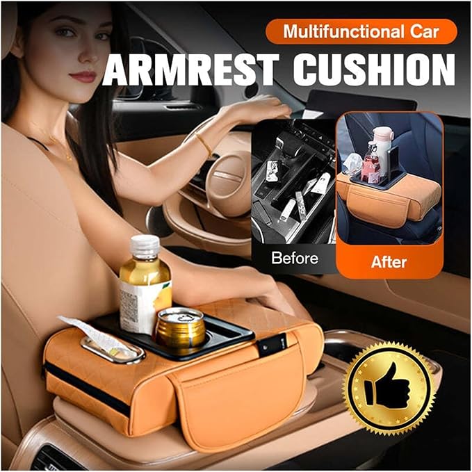 Car Armrest Box Thicken Height Pad Arm Rest Cushion Memory Cotton Elbow Universal Auto Interior Storage Tissue Organizer(Matte Black)