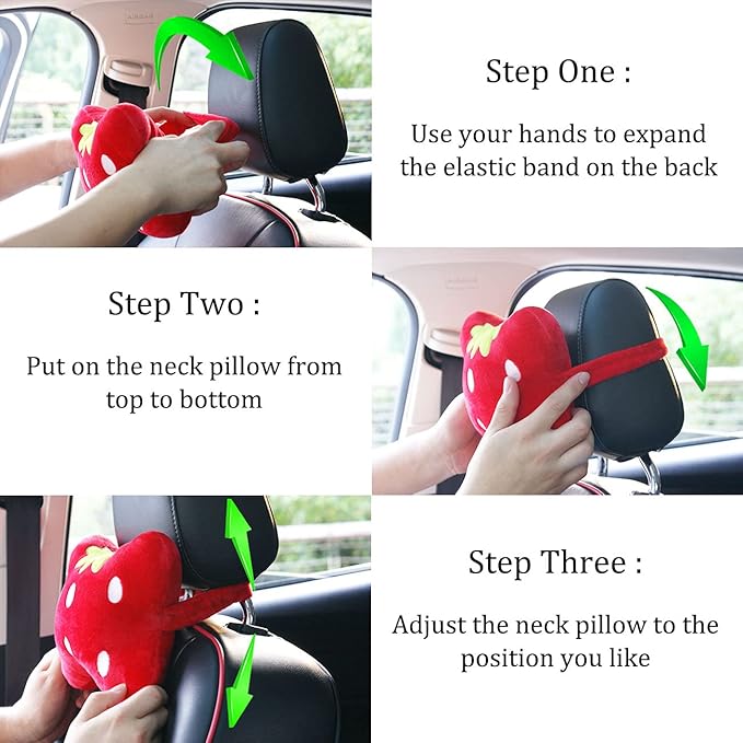 Sexysamba Car Headrest Pillow,Cartoon Neck Pillow for Car,Comfortable Soft Car Seat Pillow for Driving,Head Rest Cushion,Cute Neck Pillow for Travelling and Home 2Pcs (Red)