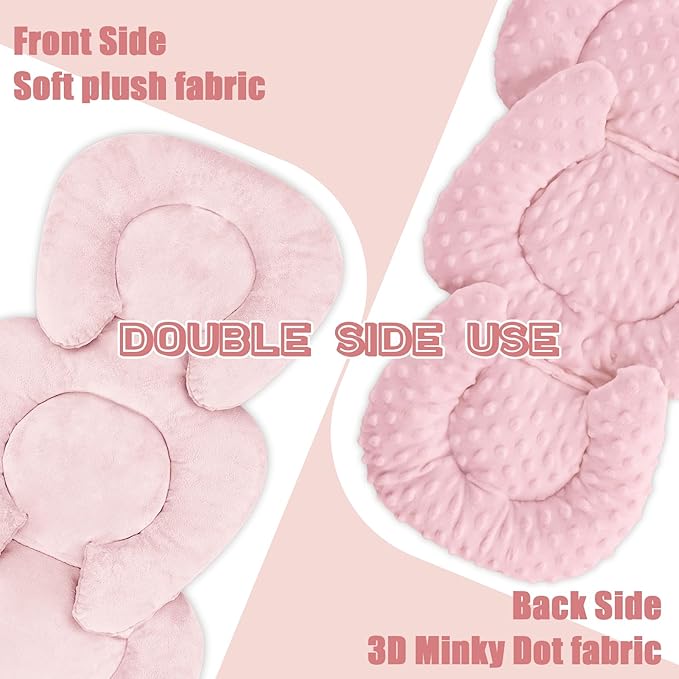 GFU Infant Car Seat Insert Head and Body Support, Reversible Newborn Insert for Carseat with Strap Pads, Soft Stroller Cushion Pillow Insert for Boys and Girls, Fits for Stroller, Swing, Pink