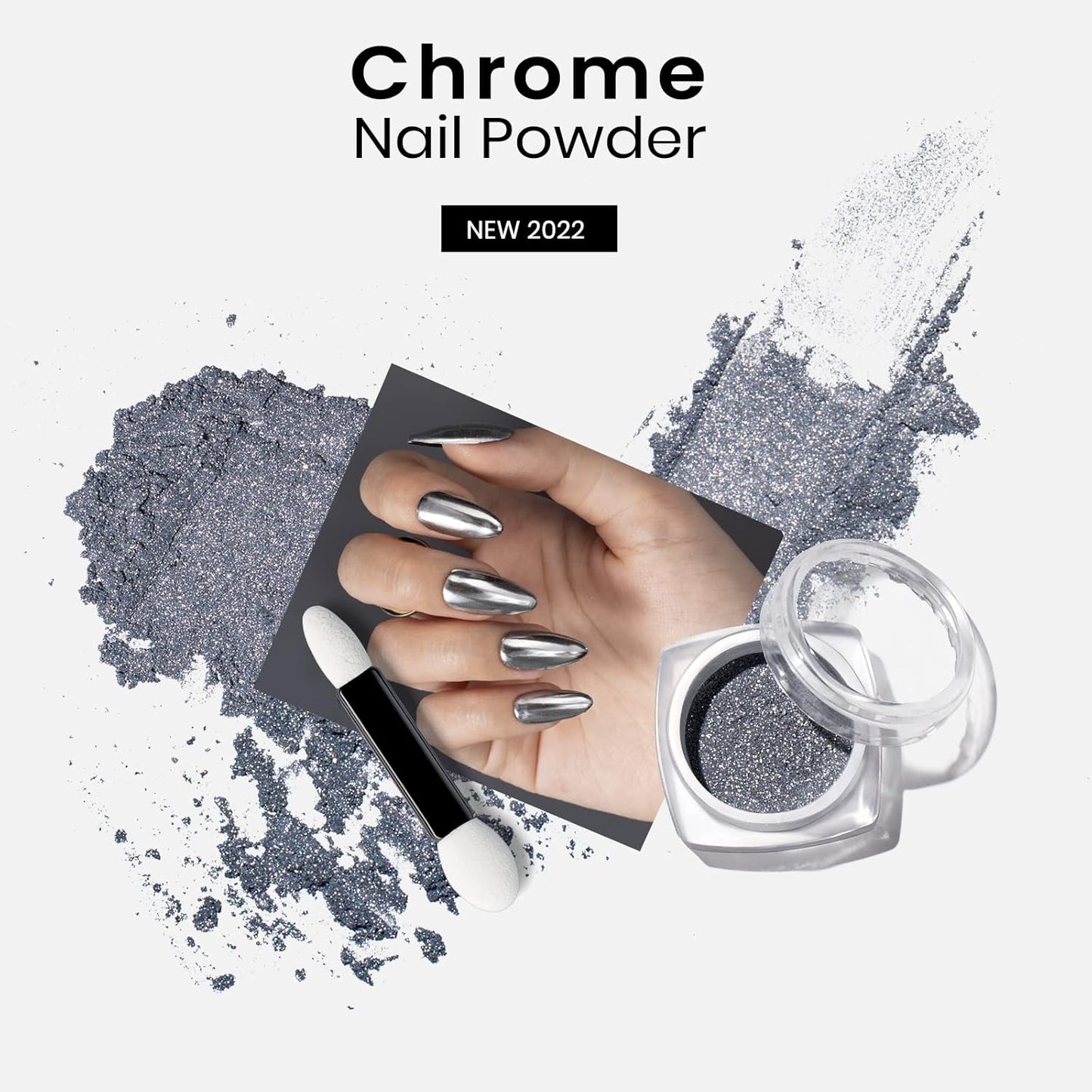 beetles Gel Polish Sliver Chrome Nail Powder, Mirror Metallic Effect Premium Salon Nail Glitter Manicure Pigments for Nail Art Design, 0.04oz/1g