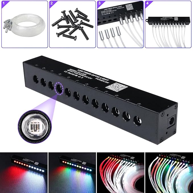 AMKI Dual Color 20W Twinkle Starlight Headliner Kit Mixed 860pcs*9.8ft Cables+ RGB Meteor Shooting Star Fiber Optic Light Sound Activated APP/Remote Control for Car Roof Home Ceiling