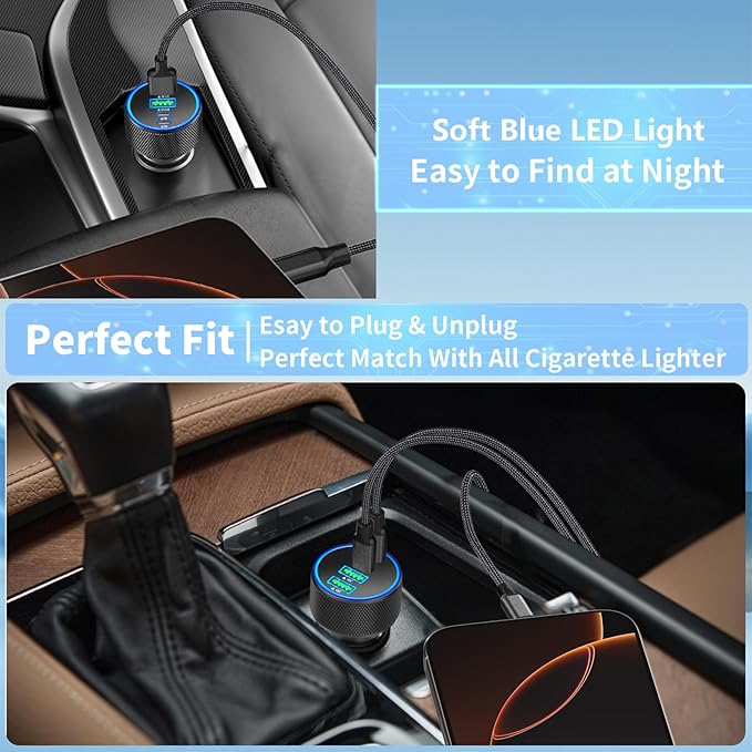 Car Charger USB C, Stuffcool 90W PD Dual USB-C & USB-A Car Power Adapter 4 in 1 PD/QC Type C Fast Charge Cigarette Lighter Adapter USB Charger for iPhone 17 17 Pro 16 15 14 13 12/Galaxy S26 S25/Pixel