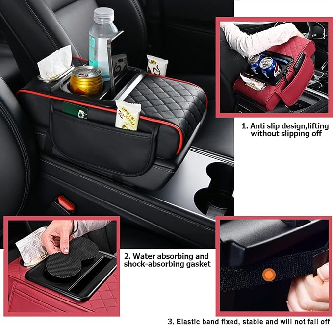 Car Armrest Storage Box for Nissan Hardbody (D21) 1986–1997, Center Console Organizer with Side Pocket, Ergonomic Memory Foam Armrest Cushion, Car Elbow Support Pad,G Orange