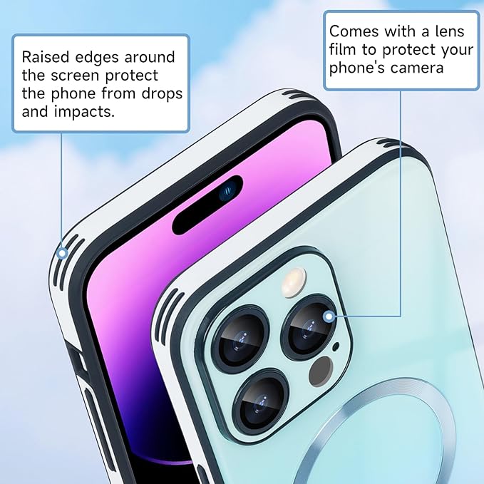 Guppy Compatible with iPhone 15 Pro Case Magnetic, with Full Camera Lens Protector [Compatible with MagSafe] Scratch Resistant Gradient Glass Back Cover Phone Case-Blue