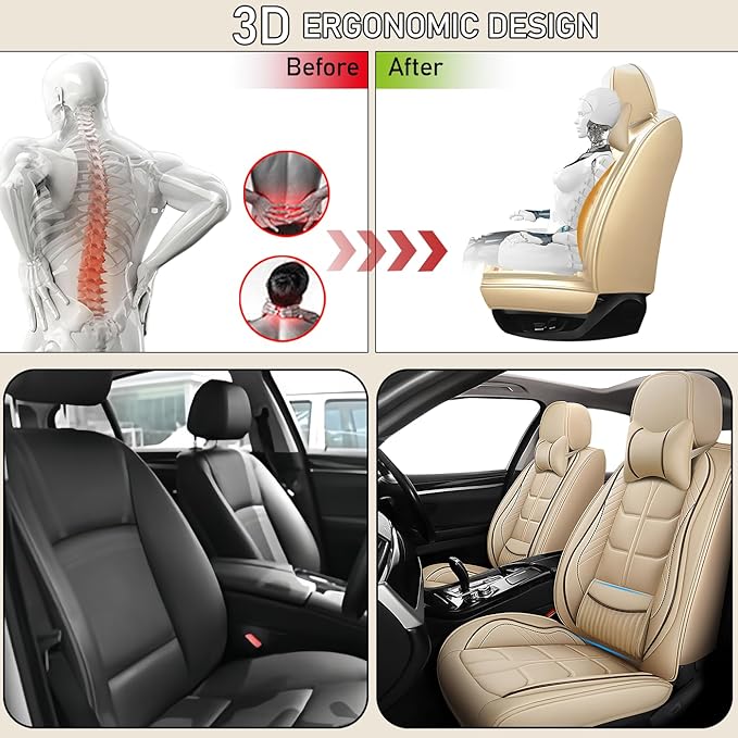 Leather Car Seat Covers Fit for Toyota Yaris 2007-2020, 5 Seater Car Seat Cover, Premium Waterproof, Scratch Resistant Car Interior Accessories (Full Set with Pillow Beige)