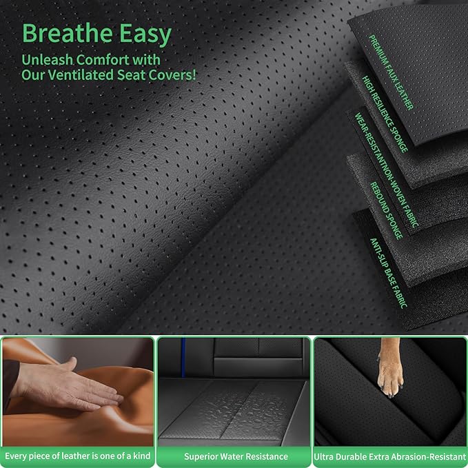 Fit Outback Car Seat Covers for Subaru Outback 2010-2024 2025 2026 -Upgraded Premium Waterproof & Breathable Leather,Airbag Compatible,All-Weather Seat Cushion Protector,2 Front/Black-Blue