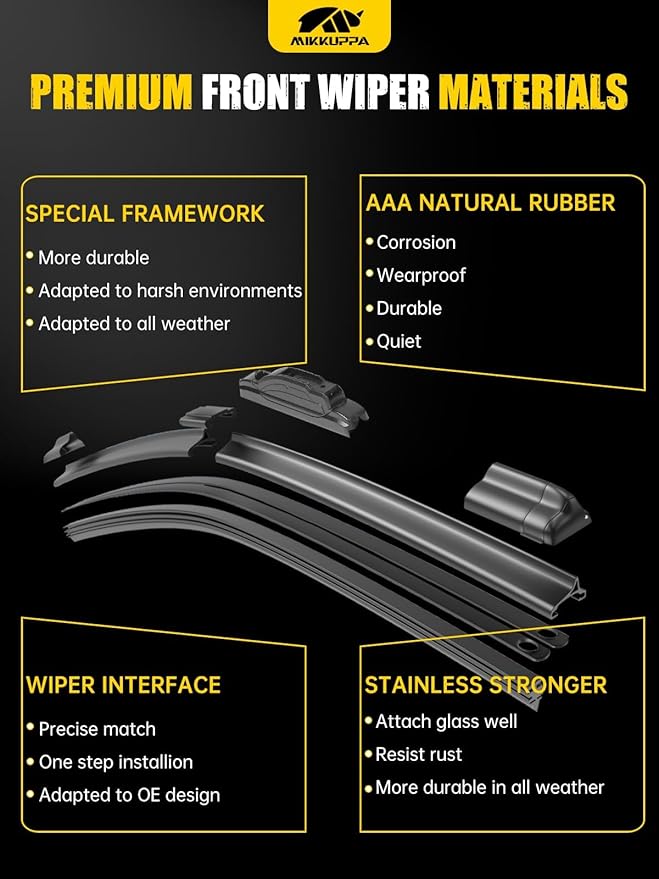 MIKKUPPA 26"+18"+12" Windshield Wipers Blades Replacement for 2015-2021 Kia Sedona, 2020-2023 Telluride, U/J HOOK Front & Rear All Season Wiper Blades Set(Pack of 3)