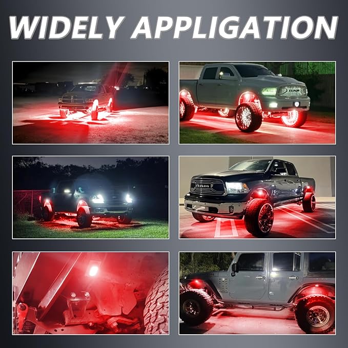 GSRECY Rock Lights Ultra Bright LED Neon Underglow Lights Waterproof for Trucks Pickup SUV UTV ATV RZR Car Boats Motorcycle (Red, 20 Pods+ 33ft Wire Harness)