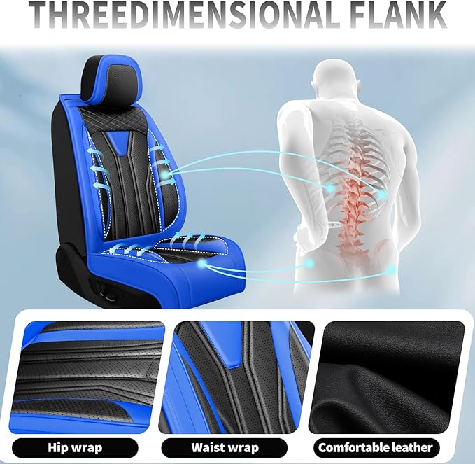 Fit Juke Car Seat Covers Compatible with Nissan Juke 2012-2015 2016 - Full Set Premium Leather， Waterproof Breathable， All-Weather Seat Cushion Protecto&Airbag Compatible （Blue & Black