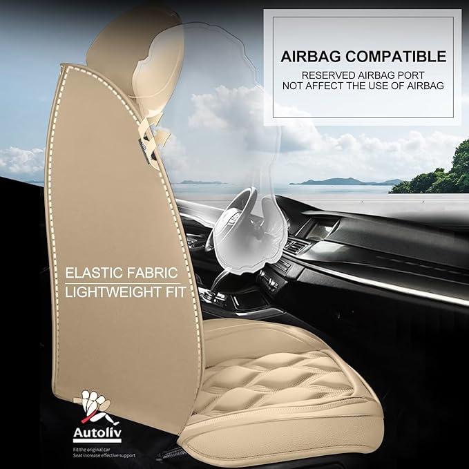 AOMSAZTO Front Seat Covers Fit for Hyundai Santa Cruz 2022-2026 Waterproof Faux Leather Car Seat Cover Compatible with Airbag(2PCS Front, Beige)