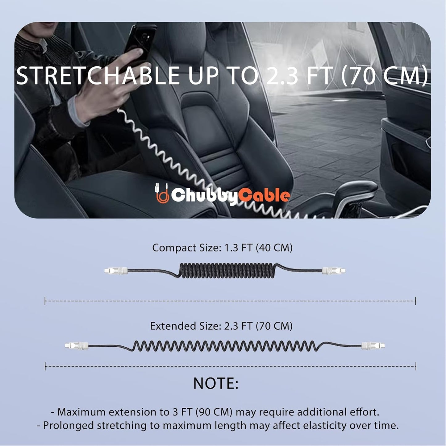 chubbycable Curly Chubby - Retractable Fast Charging Cable 240W Coiled Charger Cord for Car Durable USB-C Cable for Phones, Tablets and More, Green+Green, USB-A to Type-C, 1.3FT-2.3FT