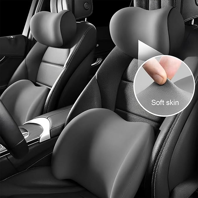New Car Headrest & Lumbar Support Cushion for Hyundai Santa Fe 2001-2024, Ergonomic Memory Foam Seat Headrest Neck Rest Cushion Breathable Removable Cover for Neck Back Relief,E/Pink