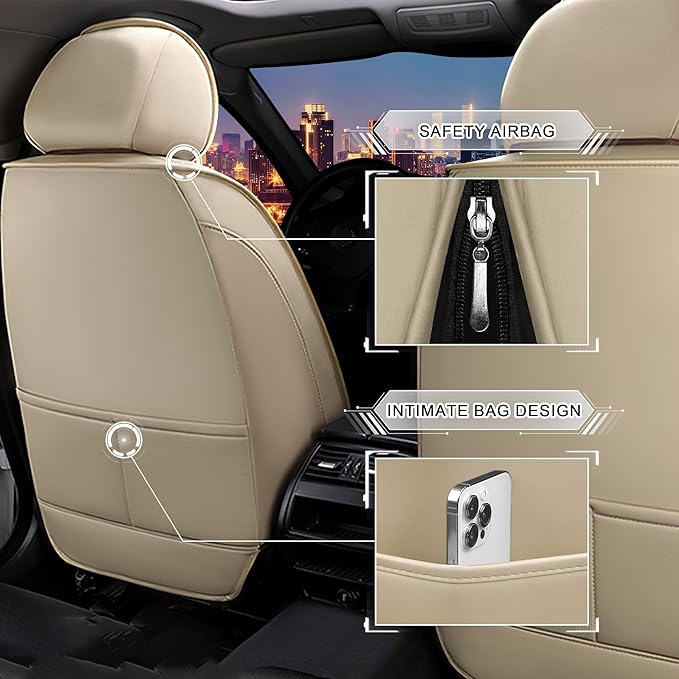 CTDS Car Seat Covers for Honda HR-V 2016-2026, Stylish Sport Seat Cover, Premium Nappa Leather Car Seat Cover. Automobile Seat Covers Sets.(Standard 2 Seats/Beige)