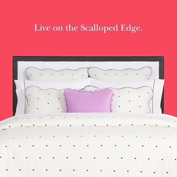 kate spade new york Scalloped Edge Euro Sham, 26" x 26" Decorative Pillow Cover, Single 100% Cotton Cover, Machine Washable, Marshmallow