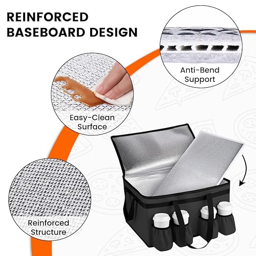 CIVJET Insulated Food Delivery Bag with 4 Cup Holder and Bottom Support, XXX-Large Insulated Grocery Bags Keep Food Hot/Cold, Cooler Bags with Drink Carrier, Food Carrier Catering Bag for Events,Black