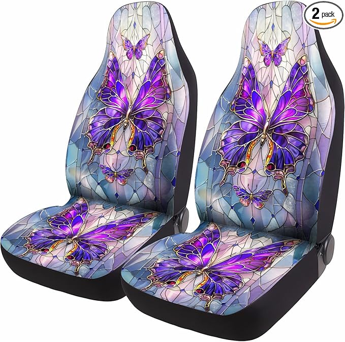 GENANY Purple Butterfly Car Seat Covers Set of 2, Breathable Front Seat Covers for Truck Sedan SUV, Purple Car Accessories, Butterfly Gift for Women